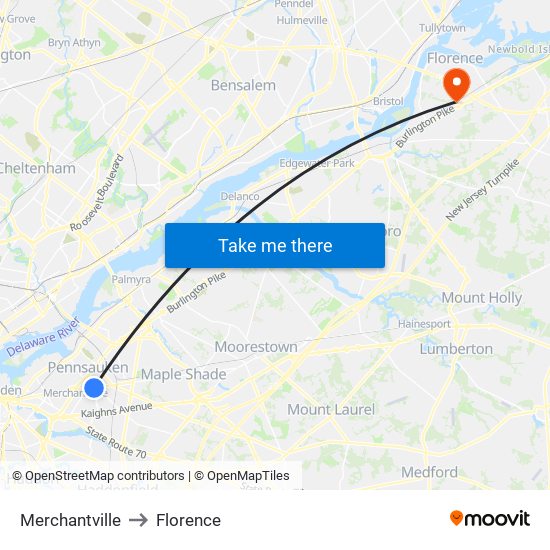 Merchantville to Florence map