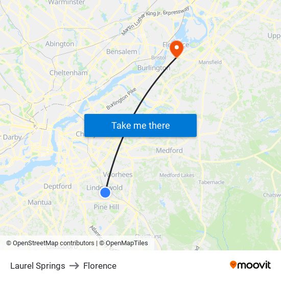 Laurel Springs to Florence map