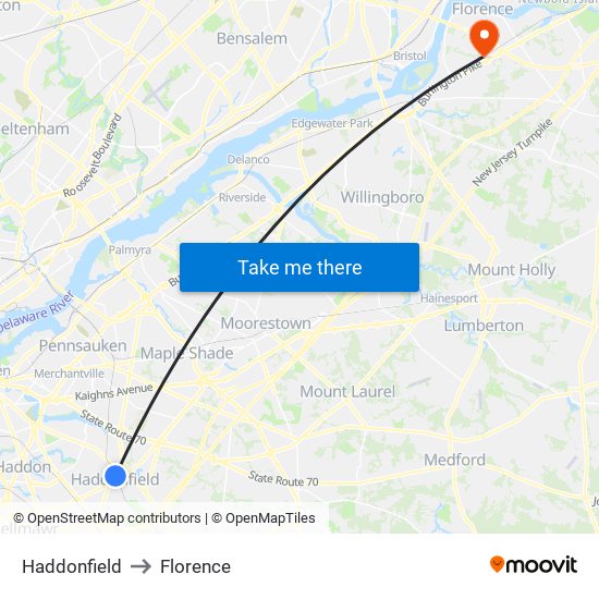 Haddonfield to Florence map