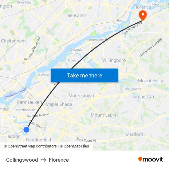 Collingswood to Florence map
