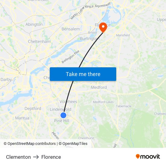 Clementon to Florence map