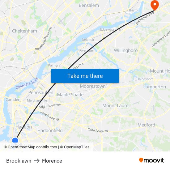 Brooklawn to Florence map