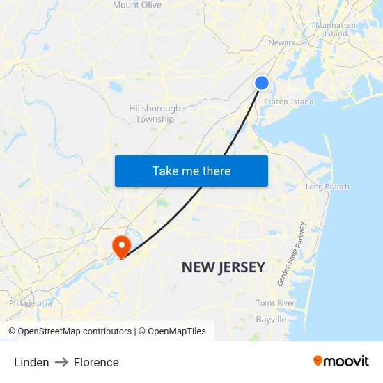 Linden to Florence map