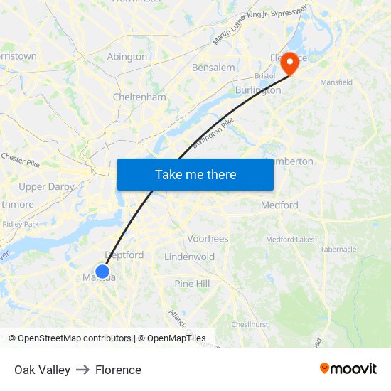 Oak Valley to Florence map