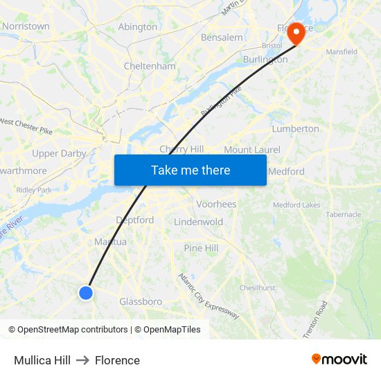 Mullica Hill to Florence map