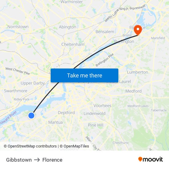 Gibbstown to Florence map