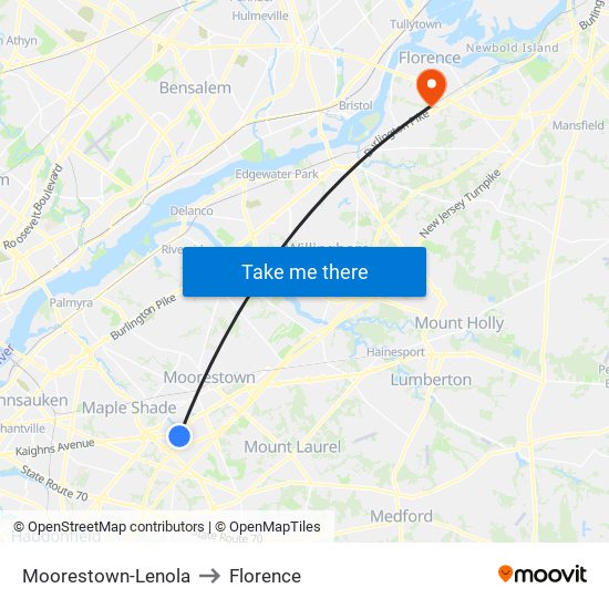 Moorestown-Lenola to Florence map