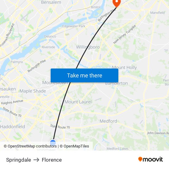 Springdale to Florence map