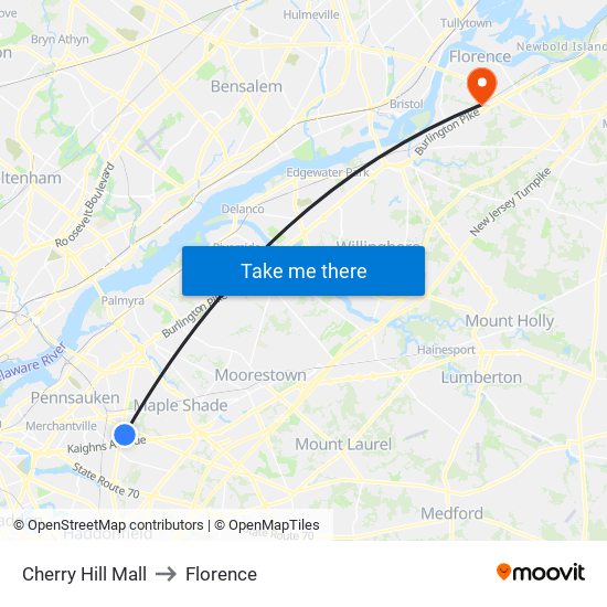 Cherry Hill Mall to Florence map