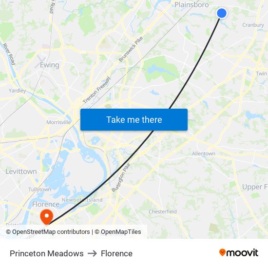 Princeton Meadows to Florence map