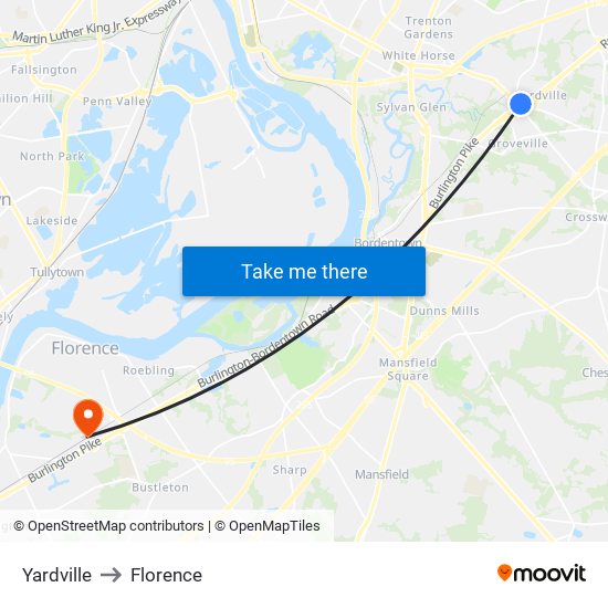 Yardville to Florence map