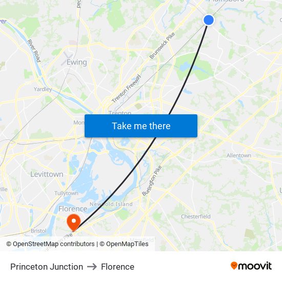 Princeton Junction to Florence map