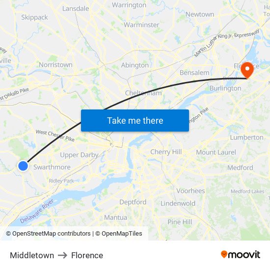Middletown to Florence map