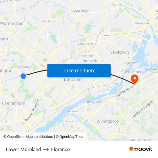 Lower Moreland to Florence map