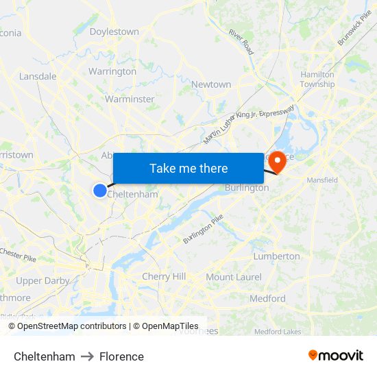 Cheltenham to Florence map