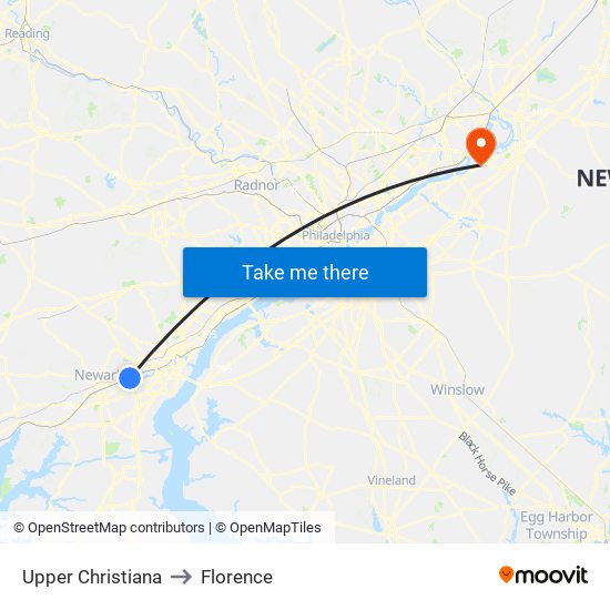 Upper Christiana to Florence map