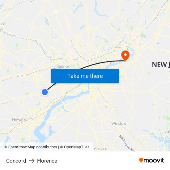 Concord to Florence map