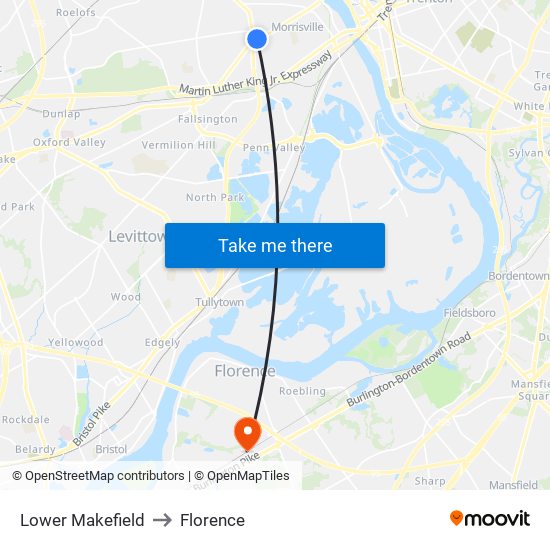 Lower Makefield to Florence map