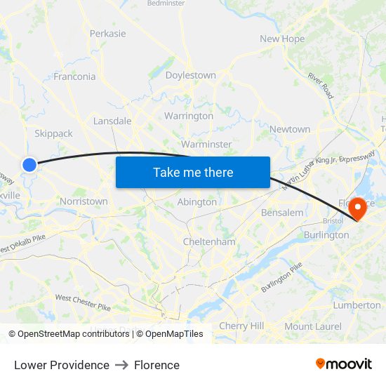 Lower Providence to Florence map