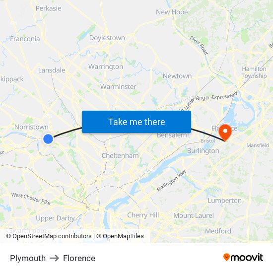 Plymouth to Florence map
