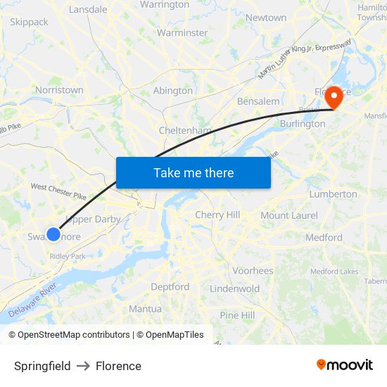 Springfield to Florence map