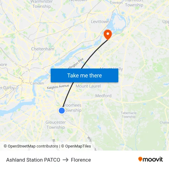 Ashland Station PATCO to Florence map