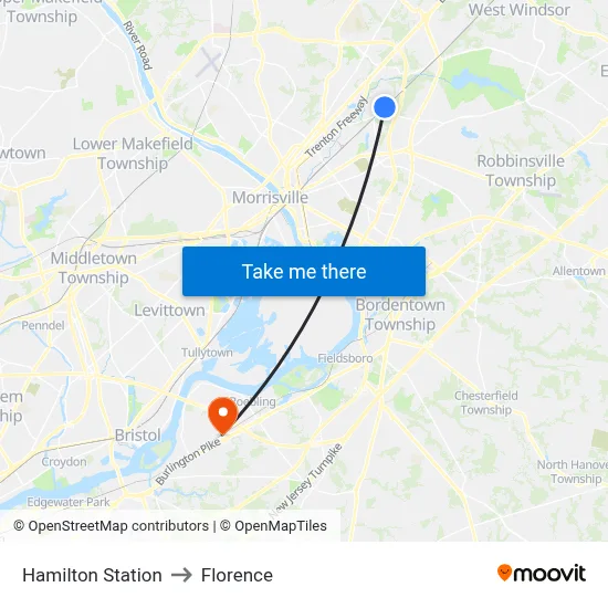 Hamilton Station to Florence map