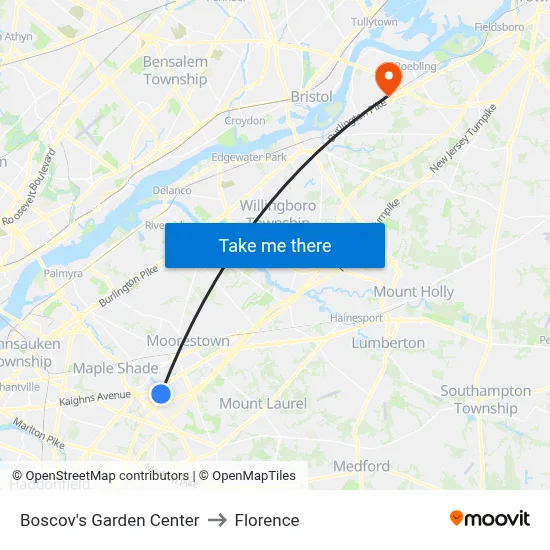 Boscov's Garden Center to Florence map