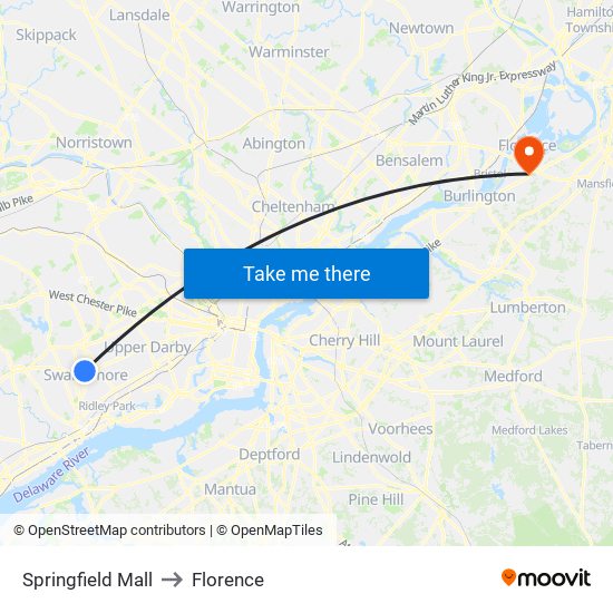 Springfield Mall to Florence map