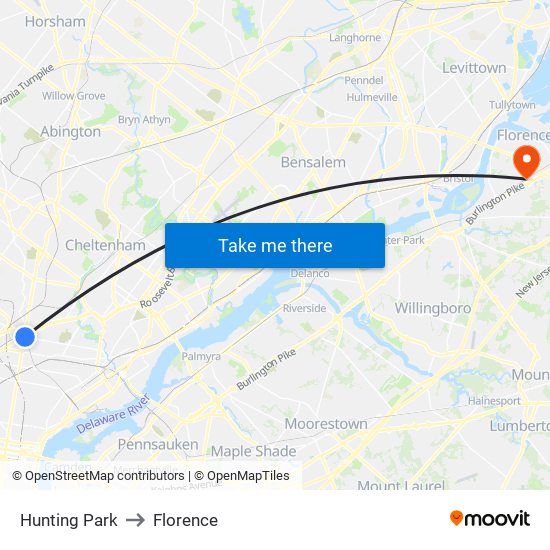 Hunting Park to Florence map