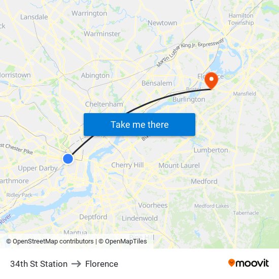 34th St Station to Florence map