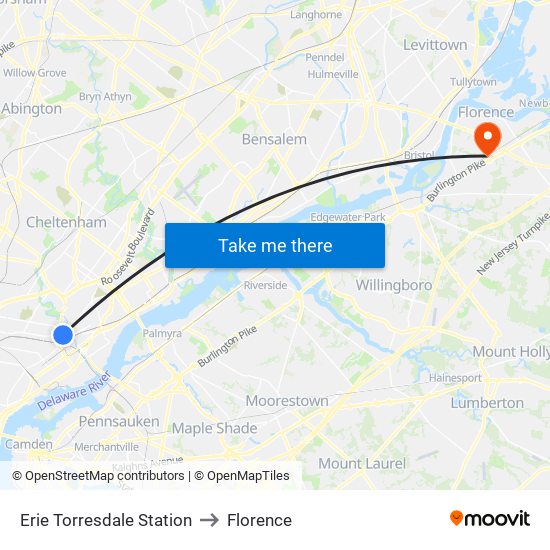 Erie Torresdale Station to Florence map