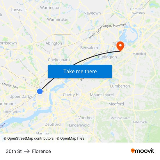 30th St to Florence map