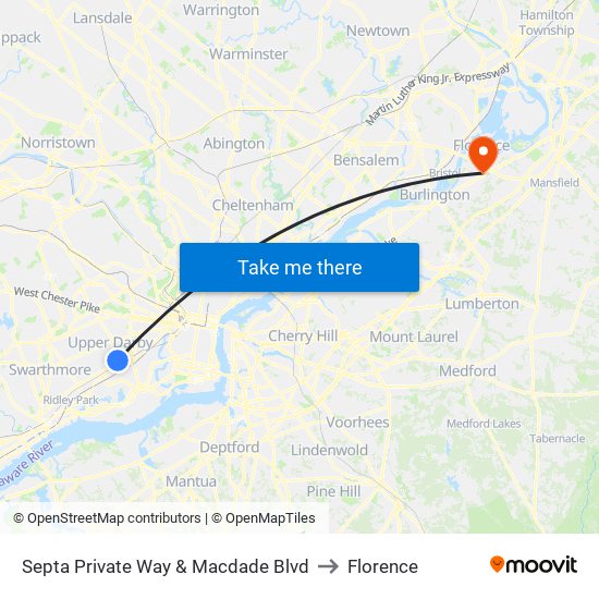 Septa Private Way & Macdade Blvd to Florence map