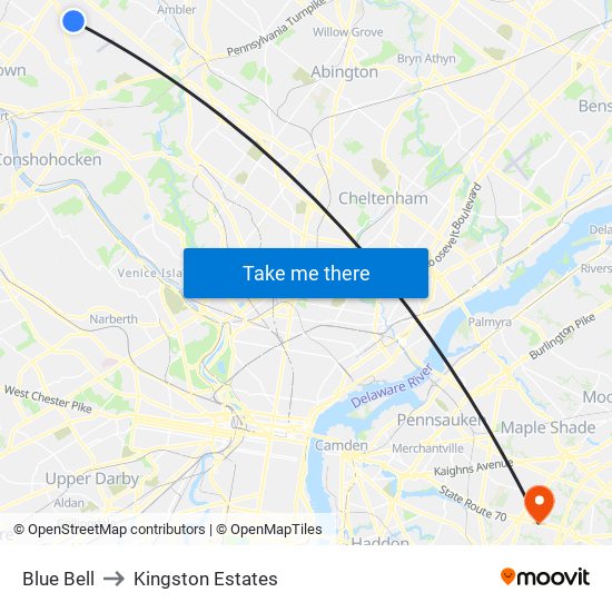 Blue Bell to Kingston Estates map