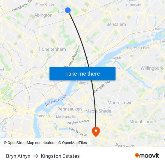 Bryn Athyn to Kingston Estates map