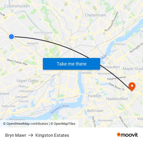 Bryn Mawr to Kingston Estates map