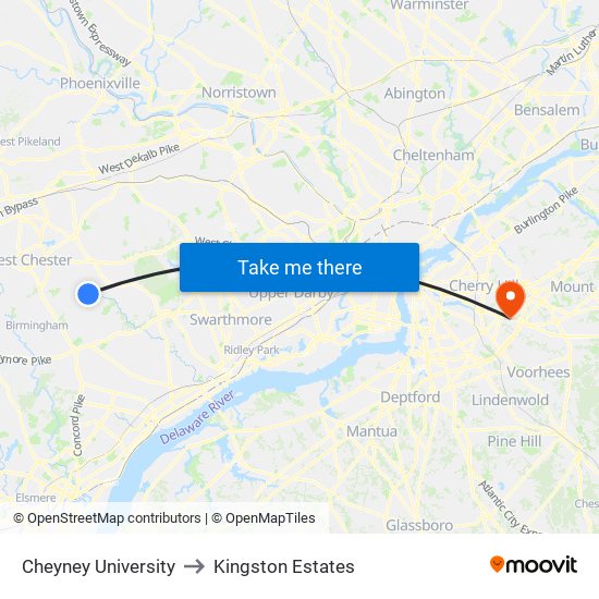 Cheyney University to Kingston Estates map