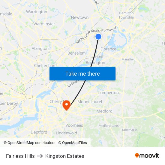 Fairless Hills to Kingston Estates map