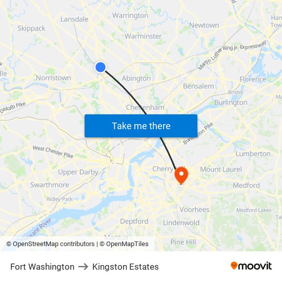 Fort Washington to Kingston Estates map