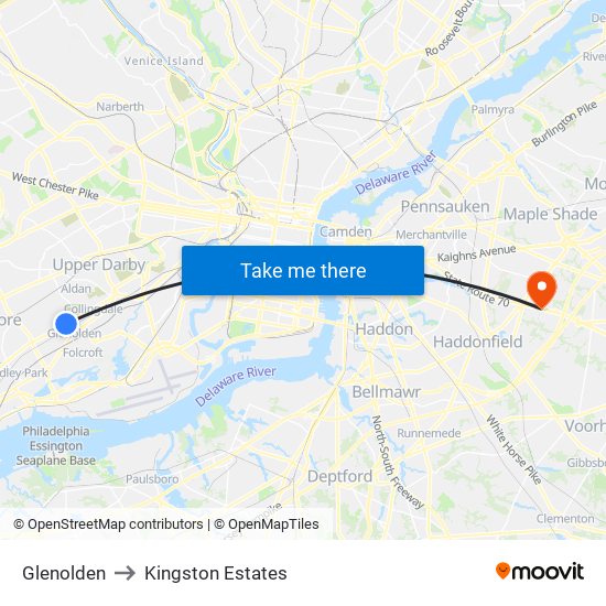 Glenolden to Kingston Estates map