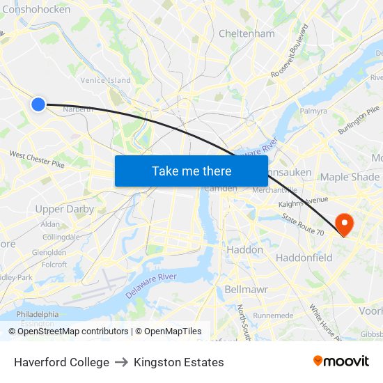 Haverford College to Kingston Estates map