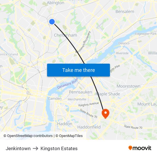 Jenkintown to Kingston Estates map