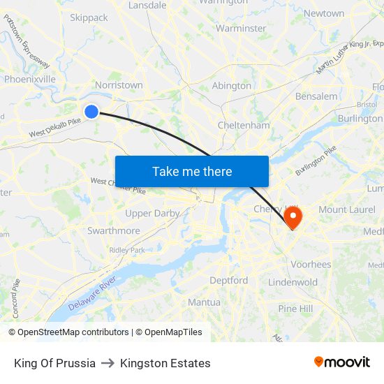 King Of Prussia to Kingston Estates map