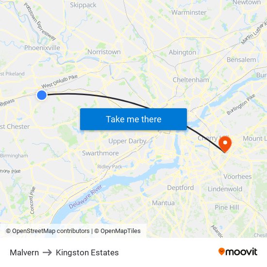 Malvern to Kingston Estates map