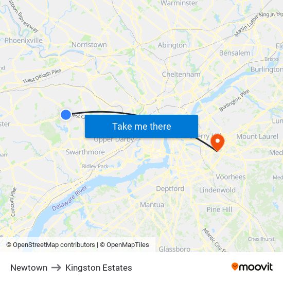 Newtown to Kingston Estates map