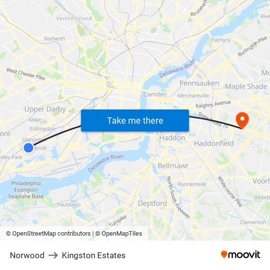 Norwood to Kingston Estates map