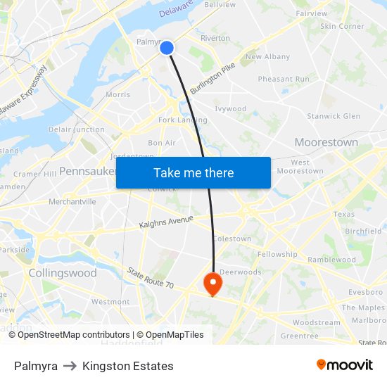 Palmyra to Kingston Estates map