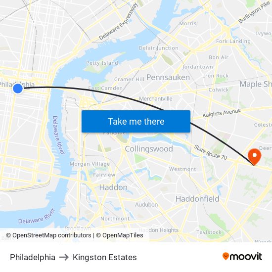 Philadelphia to Kingston Estates map