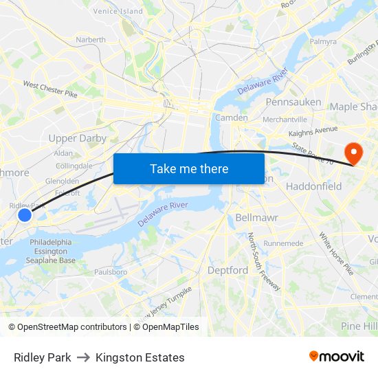 Ridley Park to Kingston Estates map